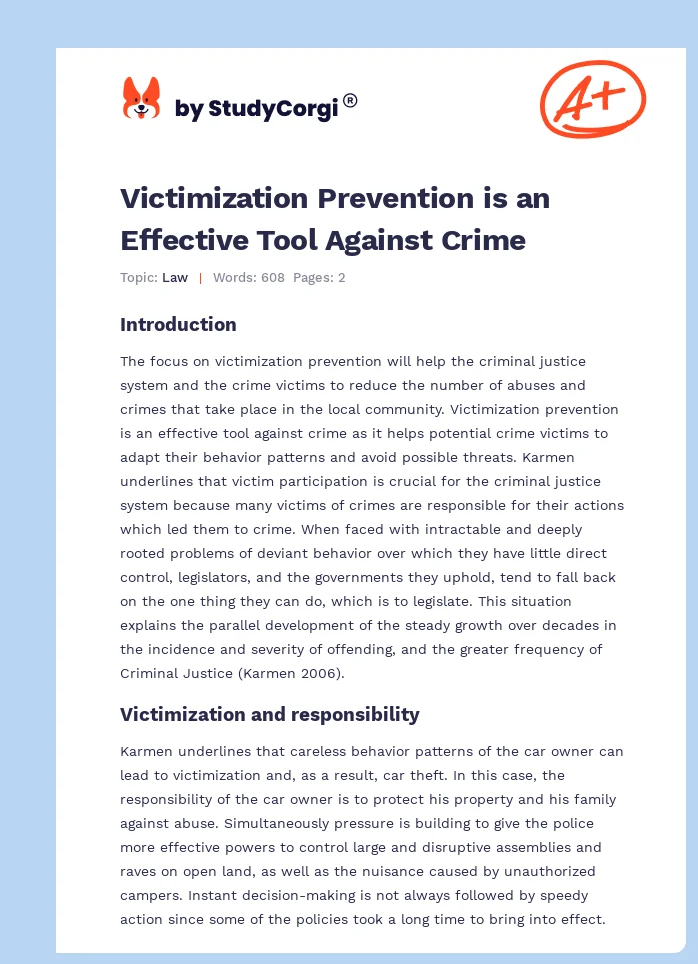 Victimization Prevention is an Effective Tool Against Crime. Page 1
