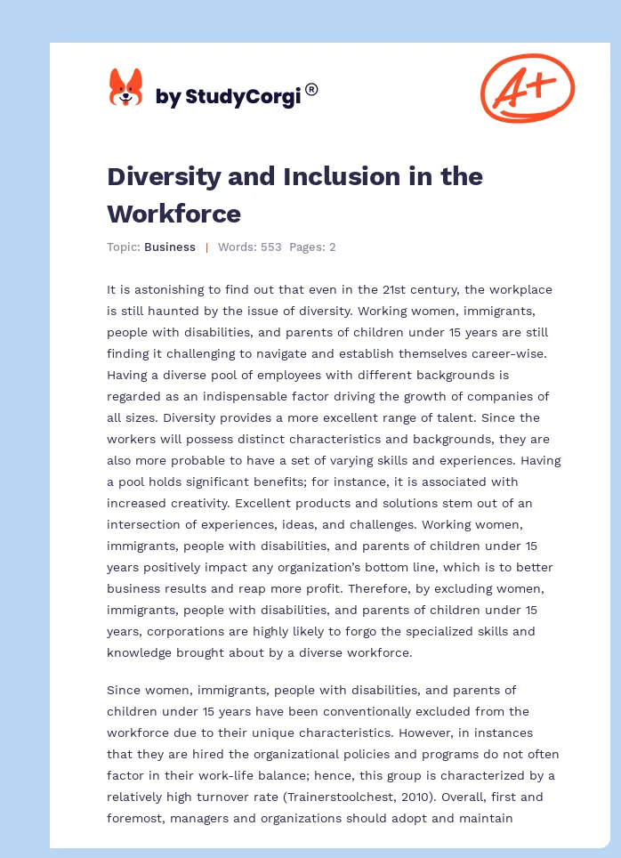 Diversity and Inclusion in the Workforce. Page 1