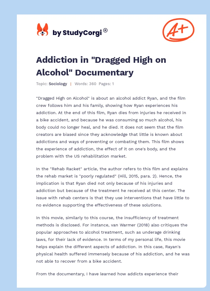 Addiction in "Dragged High on Alcohol" Documentary. Page 1