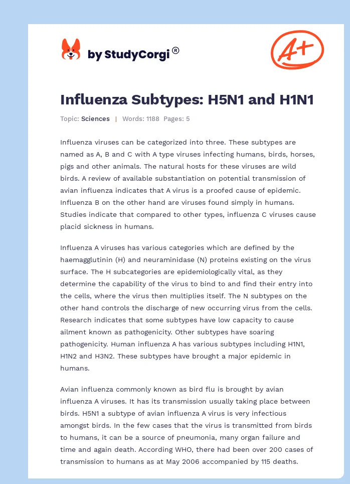 Influenza Subtypes: H5N1 and H1N1. Page 1