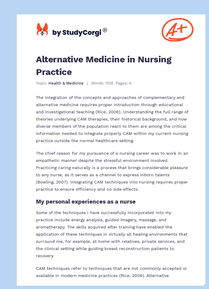 Alternative Medicine in Nursing Practice. Page 1