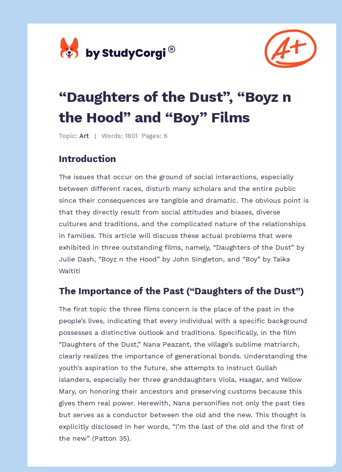“Daughters of the Dust”, “Boyz n the Hood” and “Boy” Films. Page 1