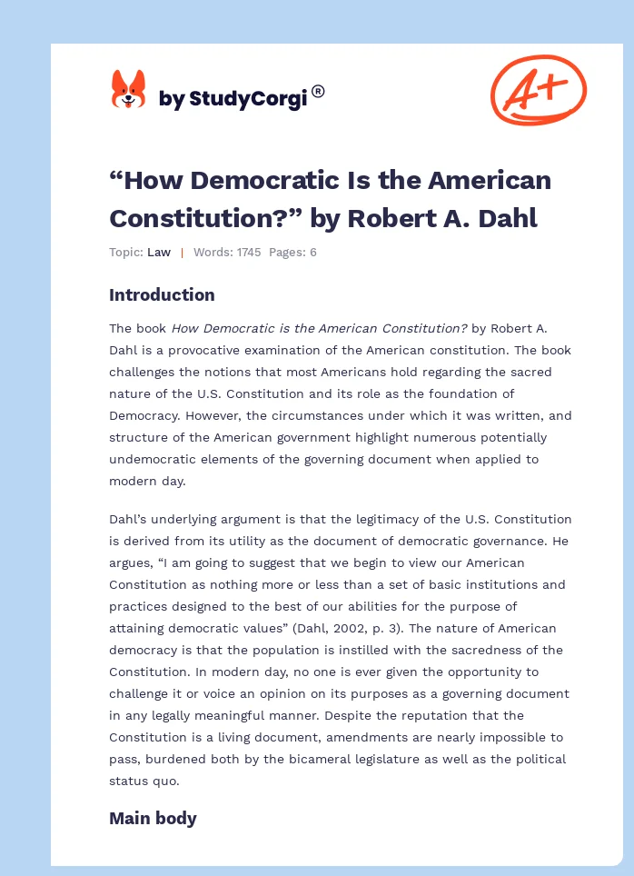 “How Democratic Is the American Constitution?” by Robert A. Dahl. Page 1