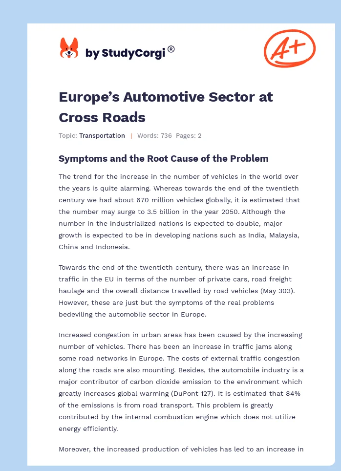 Europe’s Automotive Sector at Cross Roads. Page 1