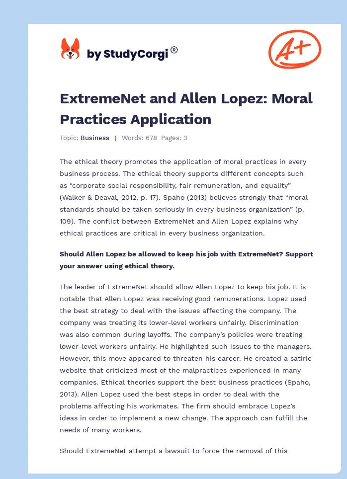 ExtremeNet and Allen Lopez: Moral Practices Application. Page 1