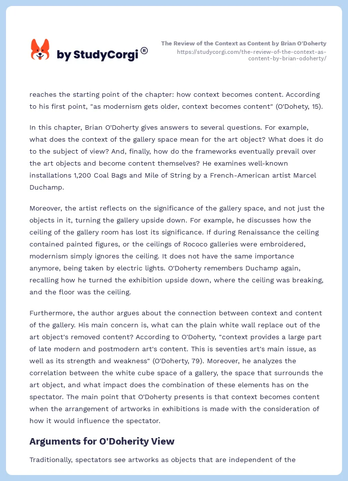 The Review of the Context as Content by Brian O'Doherty. Page 2