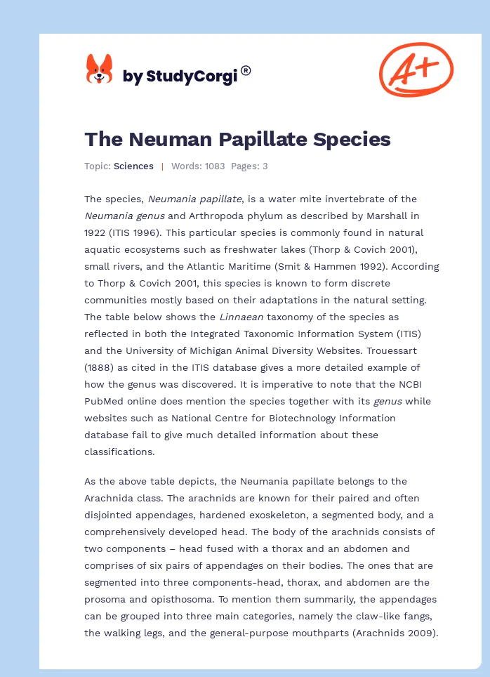 The Neuman Papillate Species. Page 1