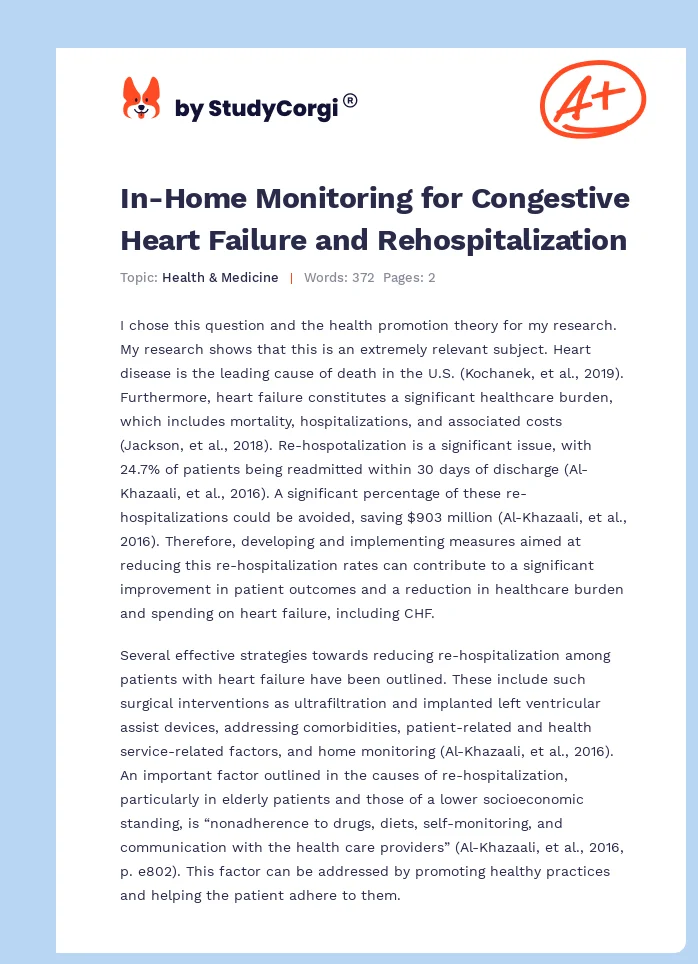 In-Home Monitoring for Congestive Heart Failure and Rehospitalization. Page 1