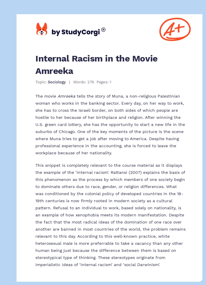 Internal Racism in the Movie Amreeka. Page 1