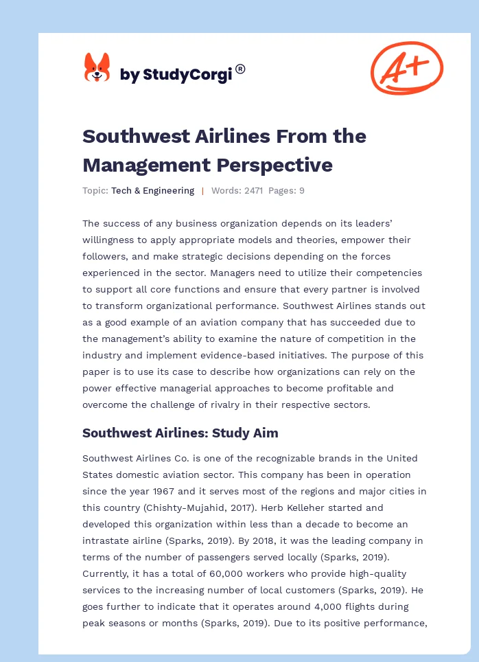 Southwest Airlines From the Management Perspective. Page 1