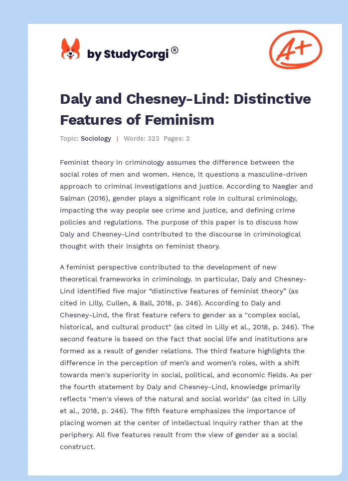Daly and Chesney-Lind: Distinctive Features of Feminism. Page 1