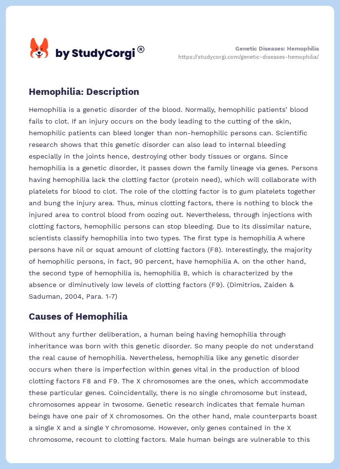 Genetic Diseases: Hemophilia. Page 2