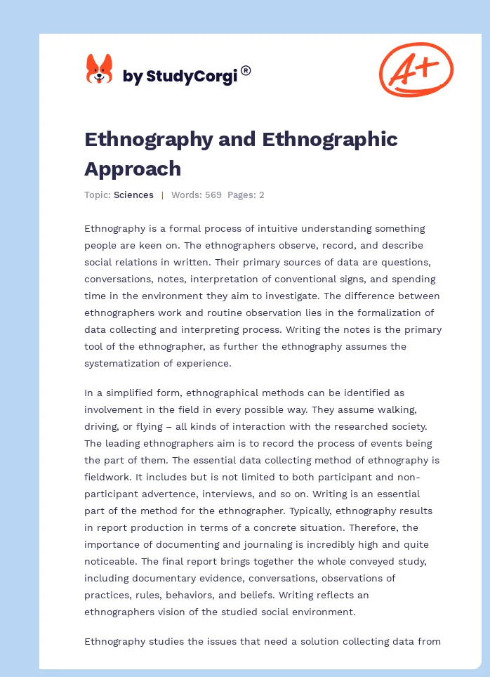 Ethnography and Ethnographic Approach. Page 1