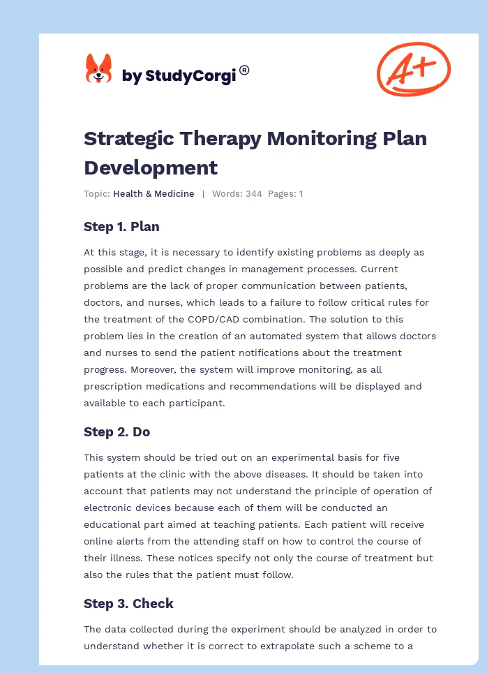 Strategic Therapy Monitoring Plan Development. Page 1