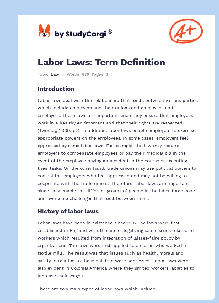 Labor Laws: Term Definition. Page 1