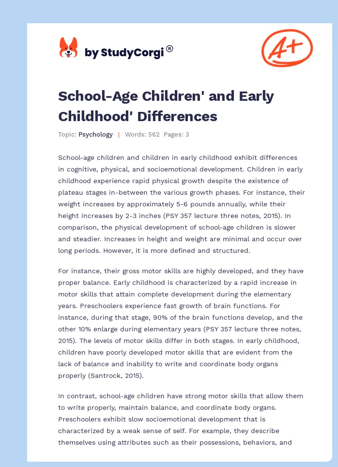 School-Age Children' and Early Childhood' Differences. Page 1