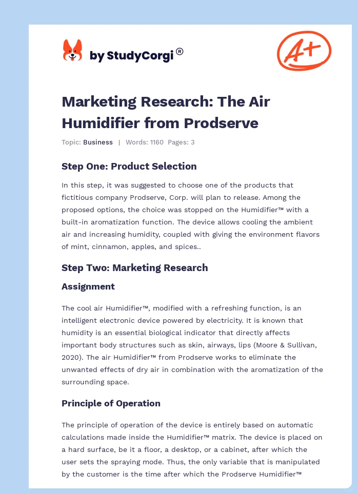 Marketing Research: The Air Humidifier from Prodserve. Page 1