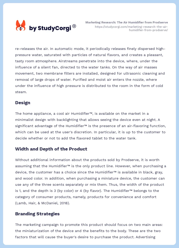 Marketing Research: The Air Humidifier from Prodserve. Page 2