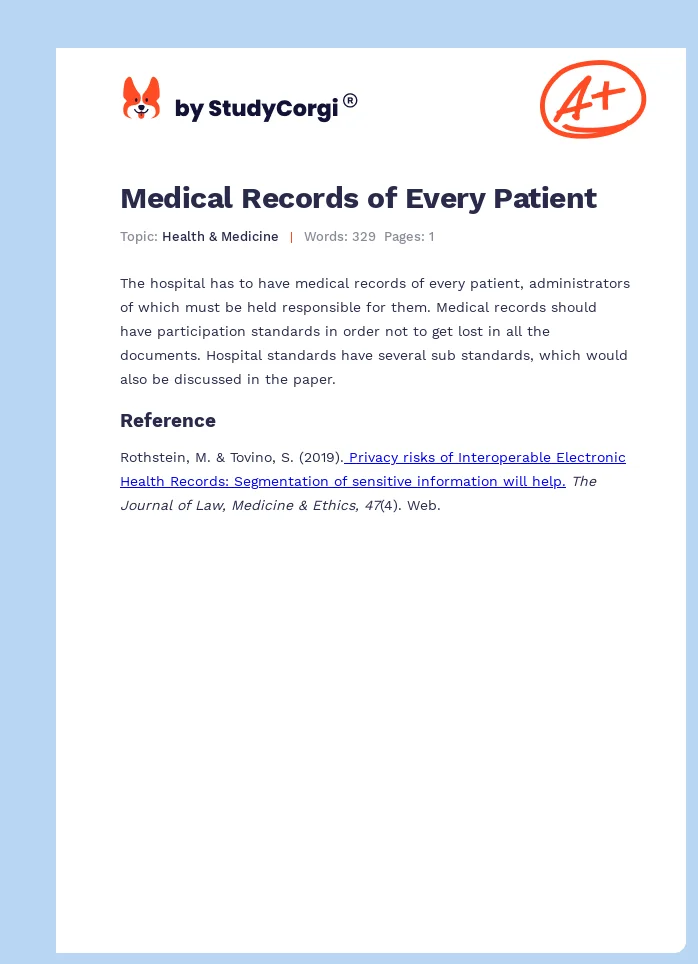 Medical Records of Every Patient. Page 1