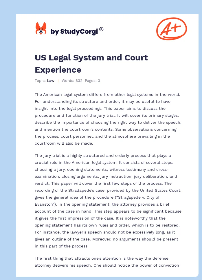 US Legal System and Court Experience. Page 1