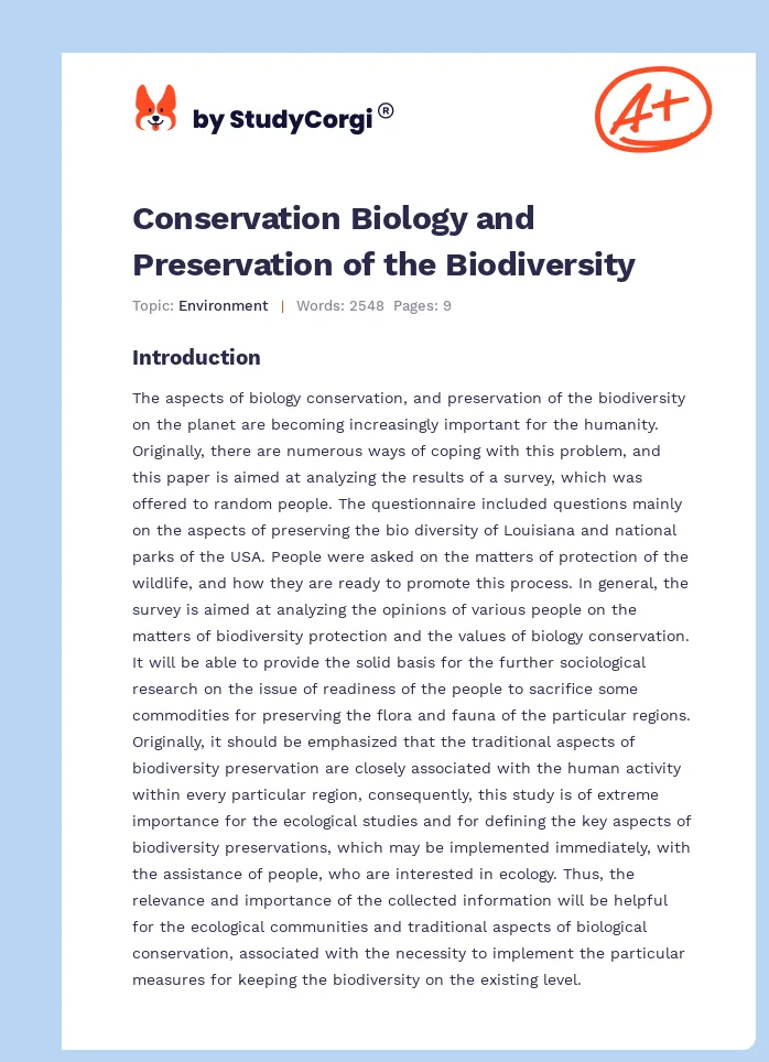Conservation Biology and Preservation of the Biodiversity. Page 1