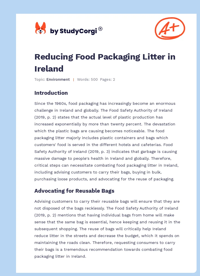 Reducing Food Packaging Litter in Ireland. Page 1