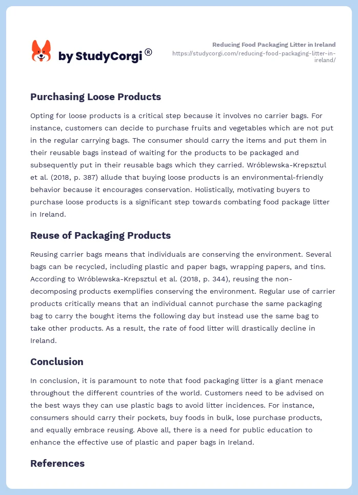 Reducing Food Packaging Litter in Ireland. Page 2