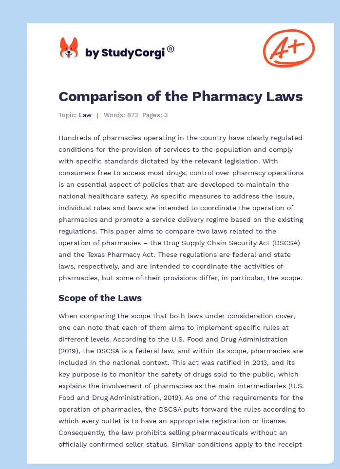 Comparison of the Pharmacy Laws. Page 1