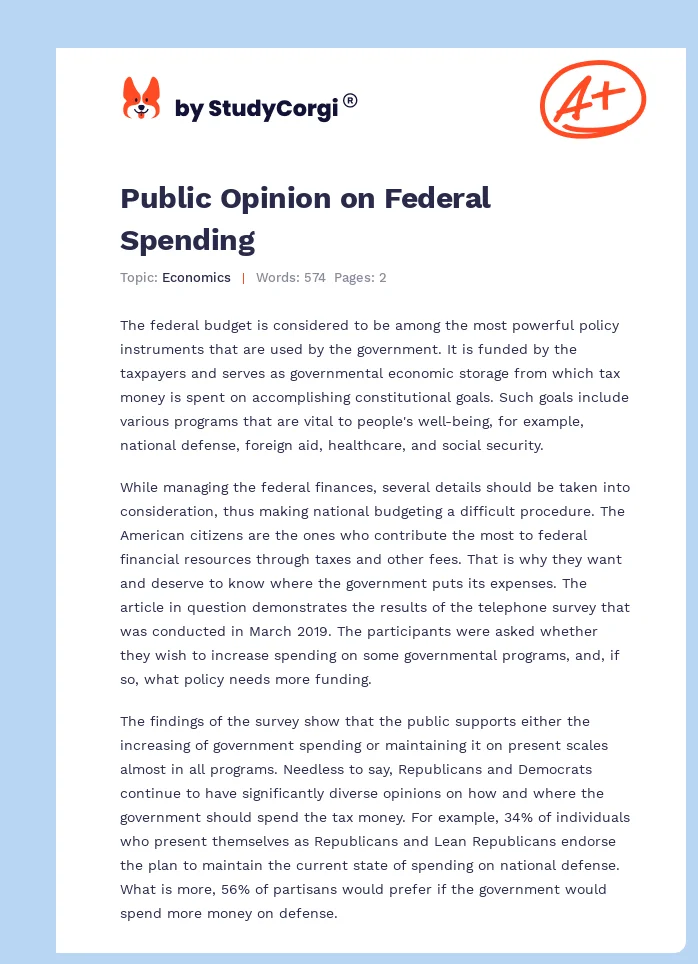 Public Opinion on Federal Spending. Page 1