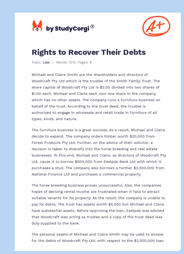 Rights to Recover Their Debts. Page 1