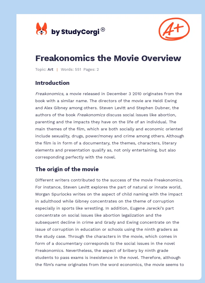 Freakonomics the Movie Overview. Page 1