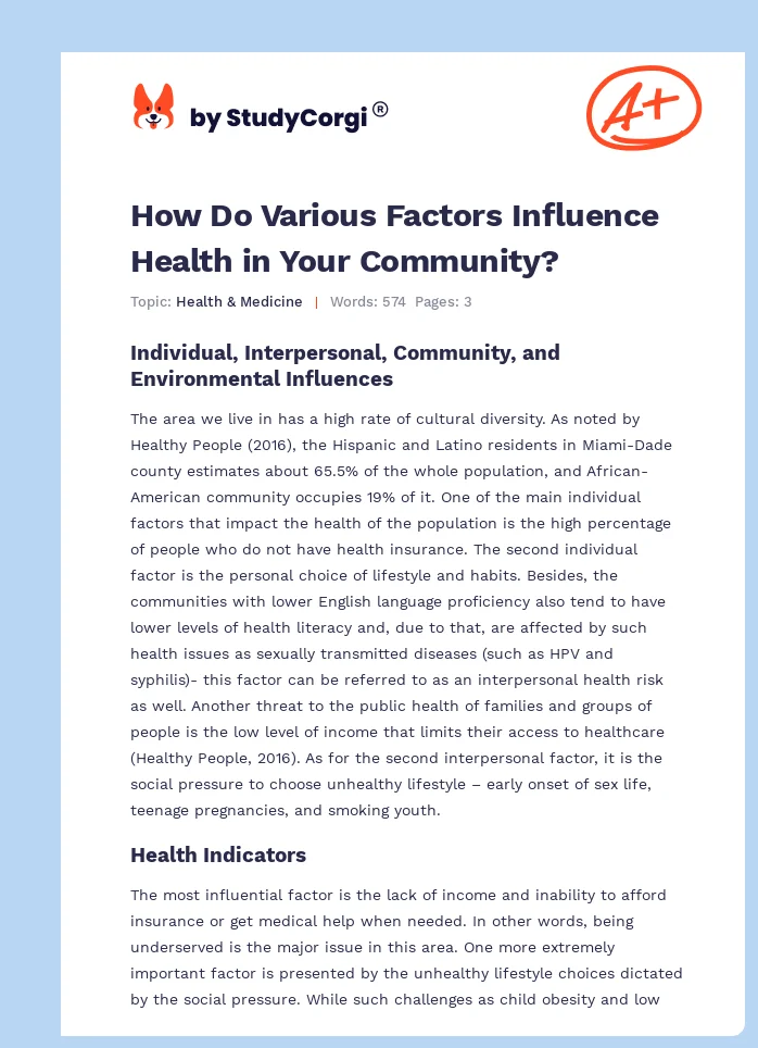 How Do Various Factors Influence Health in Your Community?. Page 1