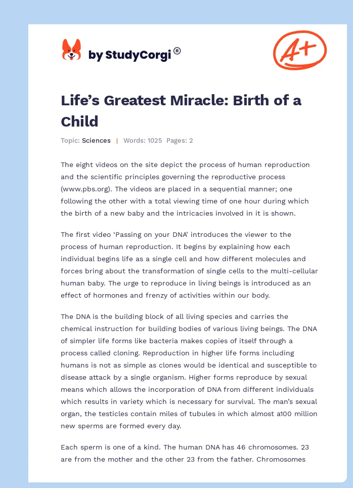 Life’s Greatest Miracle: Birth of a Child. Page 1