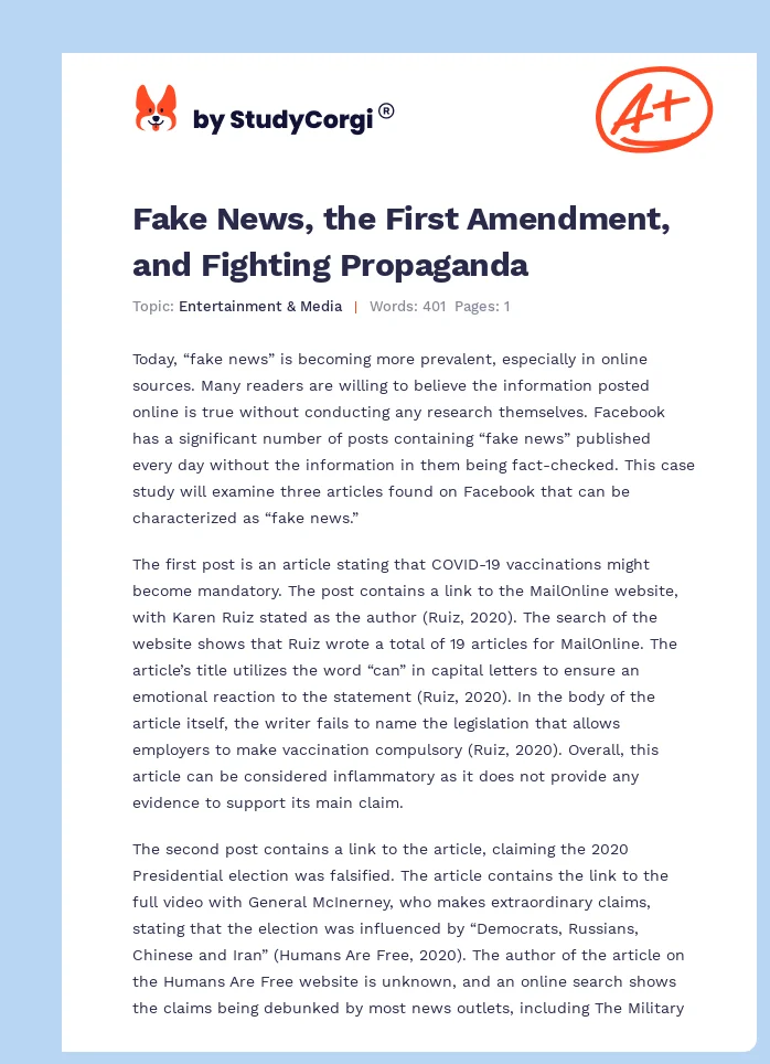 Fake News, the First Amendment, and Fighting Propaganda. Page 1
