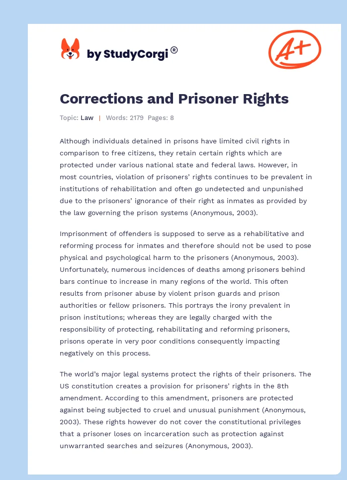 Corrections and Prisoner Rights. Page 1