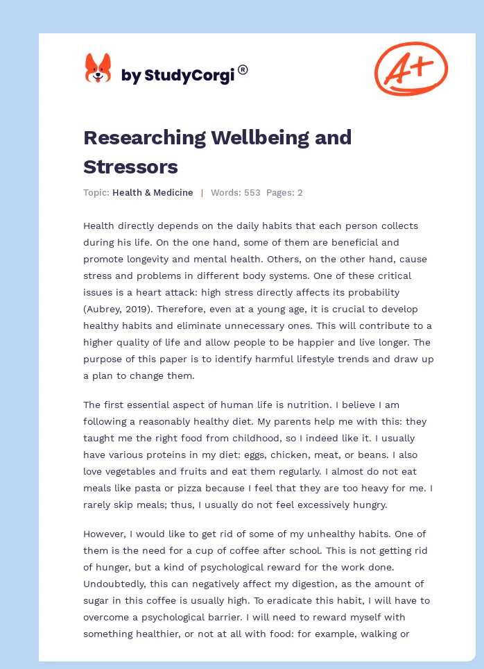 Researching Wellbeing and Stressors. Page 1