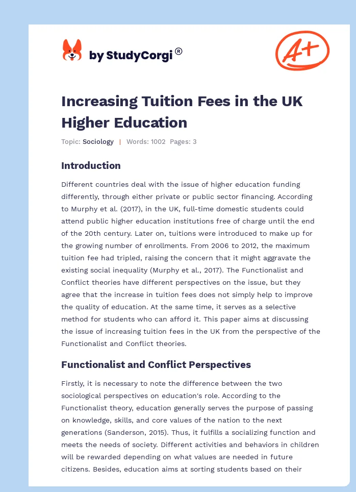 Increasing Tuition Fees in the UK Higher Education. Page 1