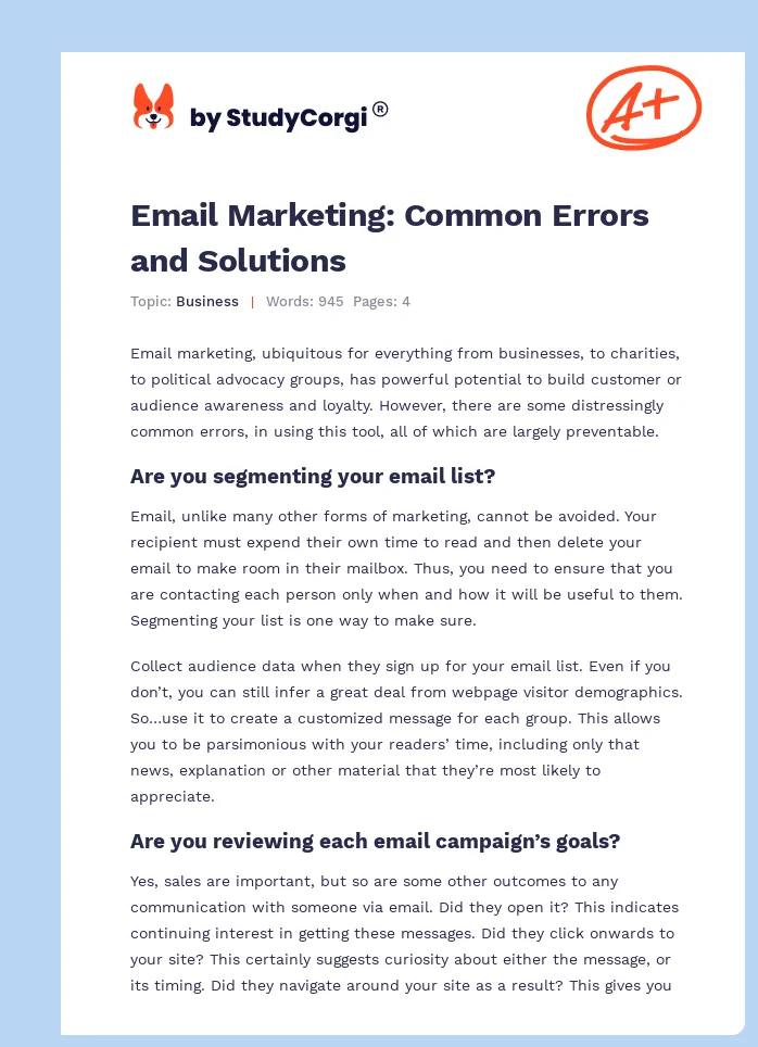 Email Marketing: Common Errors and Solutions. Page 1