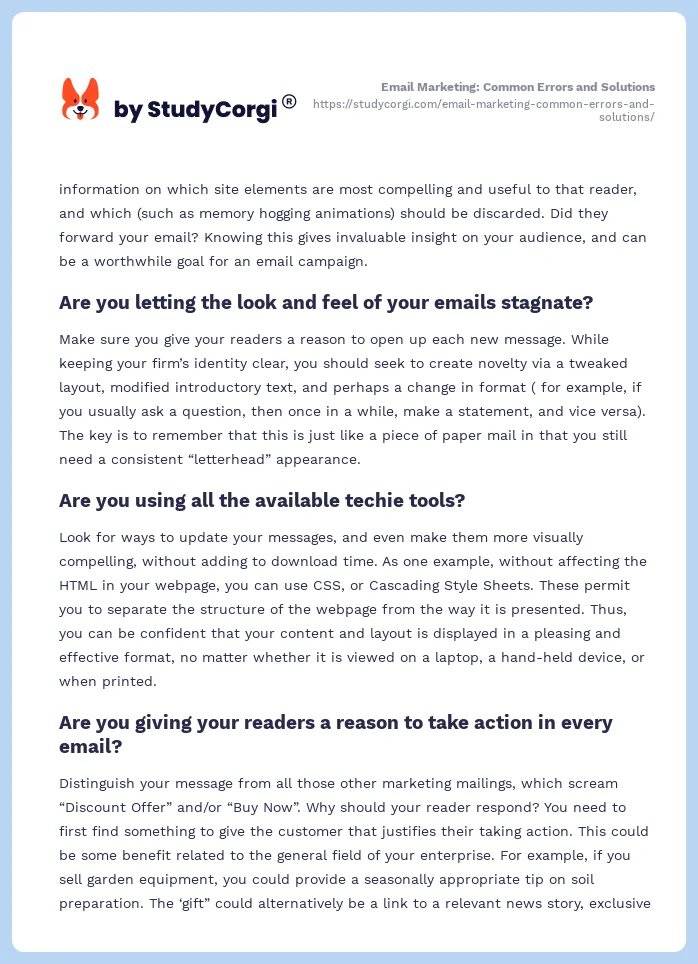 Email Marketing: Common Errors and Solutions. Page 2