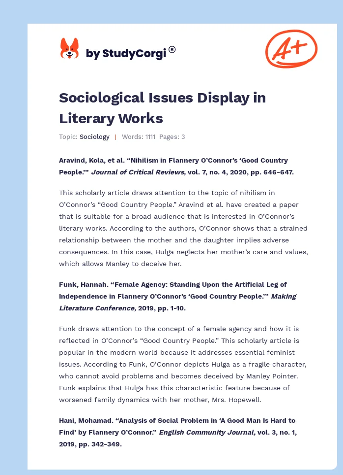 Sociological Issues Display in Literary Works. Page 1
