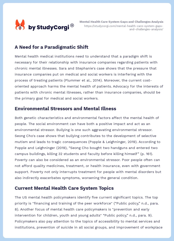 Mental Health Care System Gaps and Challenges Analysis. Page 2