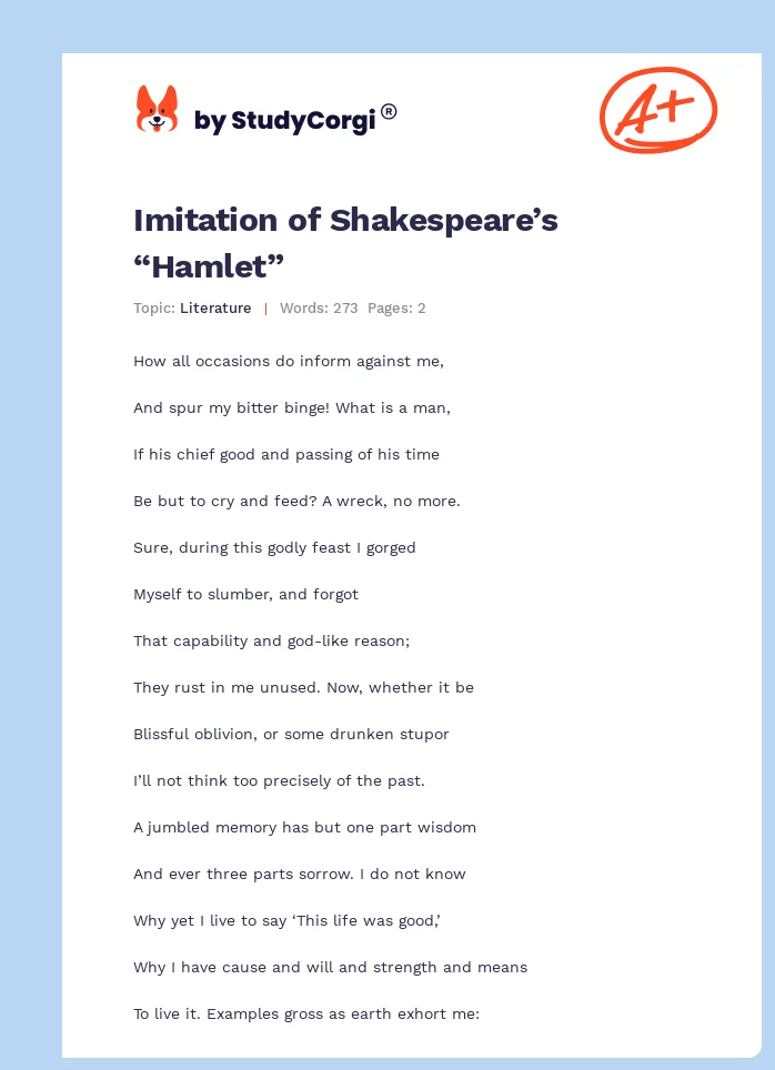 Imitation of Shakespeare’s “Hamlet”. Page 1