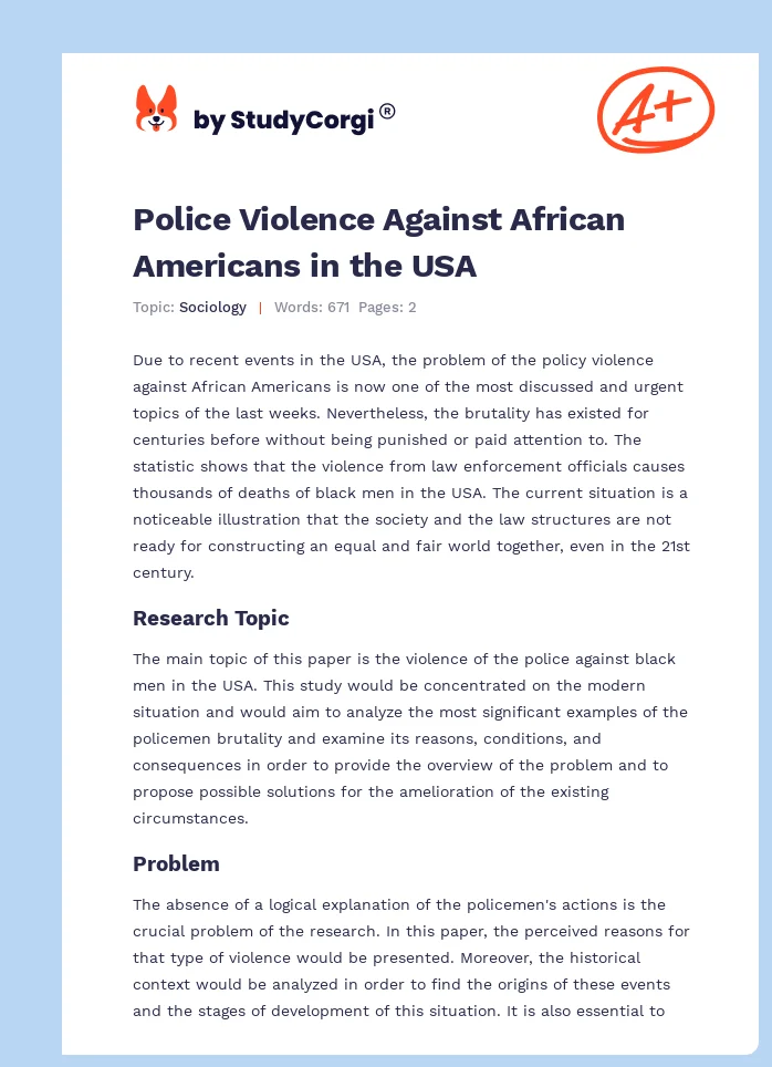 Police Violence Against African Americans in the USA. Page 1