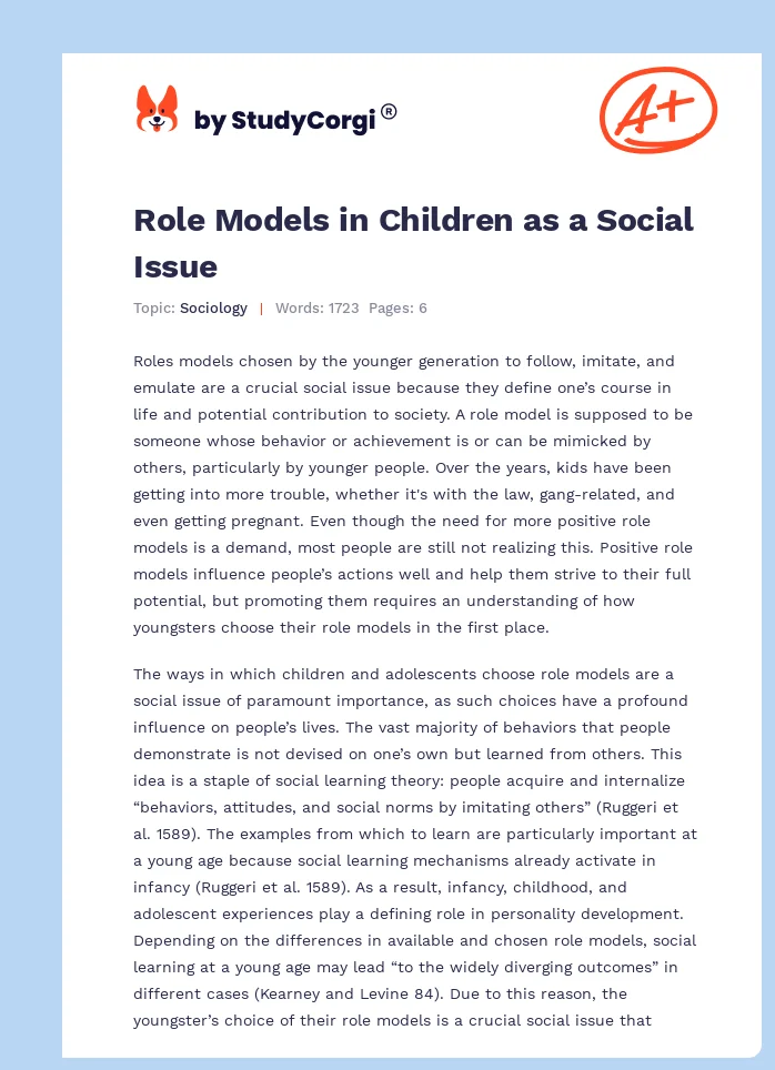 Role Models in Children as a Social Issue. Page 1