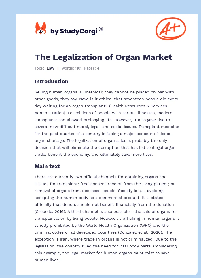 The Legalization of Organ Market. Page 1