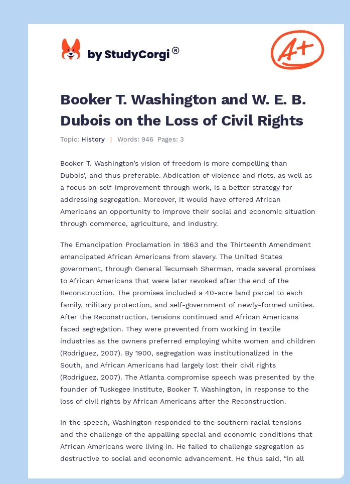 Booker T. Washington and W. E. B. Dubois on the Loss of Civil Rights. Page 1