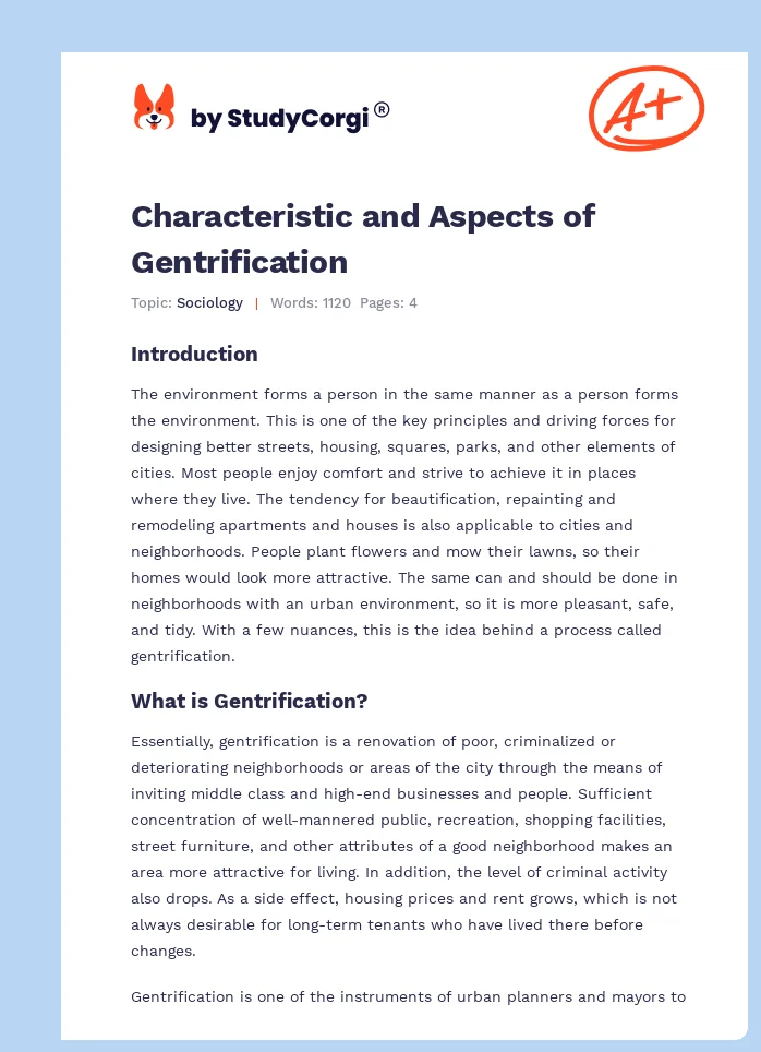 Characteristic and Aspects of Gentrification. Page 1