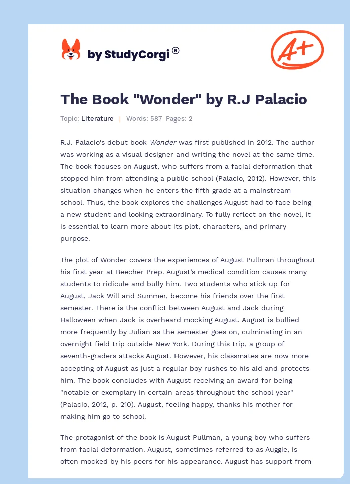 The Book "Wonder" by R.J Palacio. Page 1