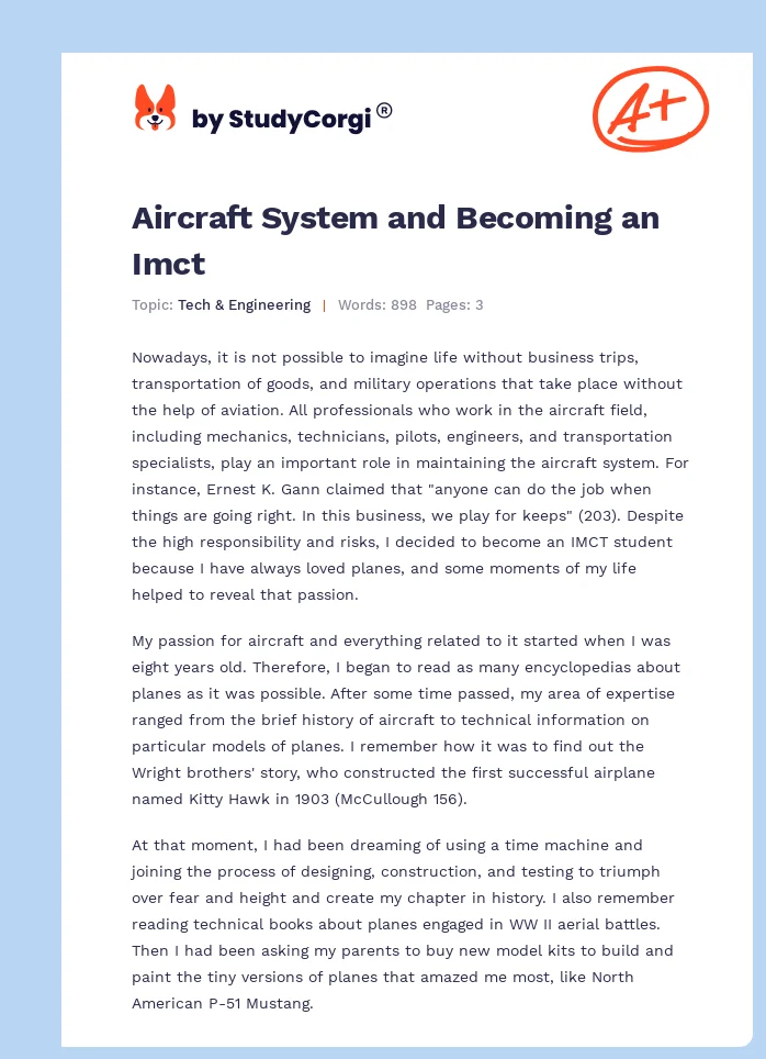 Aircraft System and Becoming an Imct. Page 1