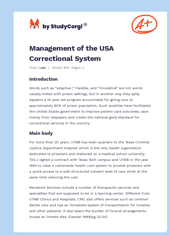 Management of the USA Correctional System. Page 1